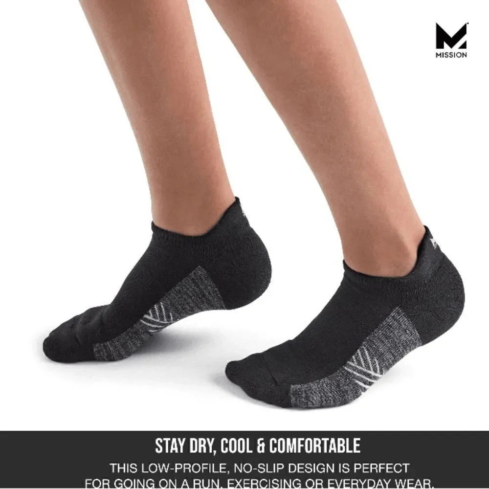 MISSION Unisex Performance Heel Tab, Medium, Black 2,  2-Packs Size M